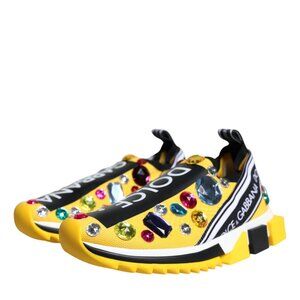 Dolce & Gabbana Yellow Sorrento Crystals Low Top Sneakers Shoes EU38.5 US8.5